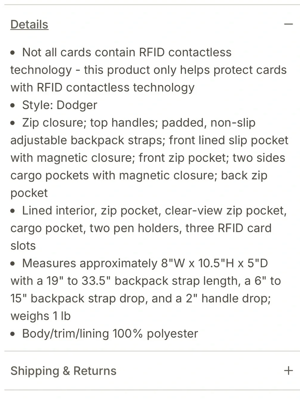 Lug Dodger Quilted Mini Backpack with top handles - Picture 13 of 15